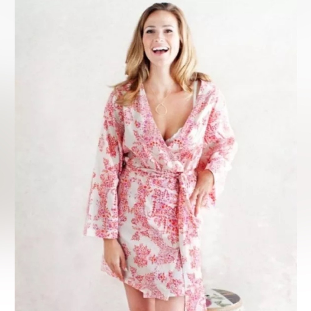 Anthropologie Plum Pretty Sugar Bridal Robe Red/Purple Floral - NIP